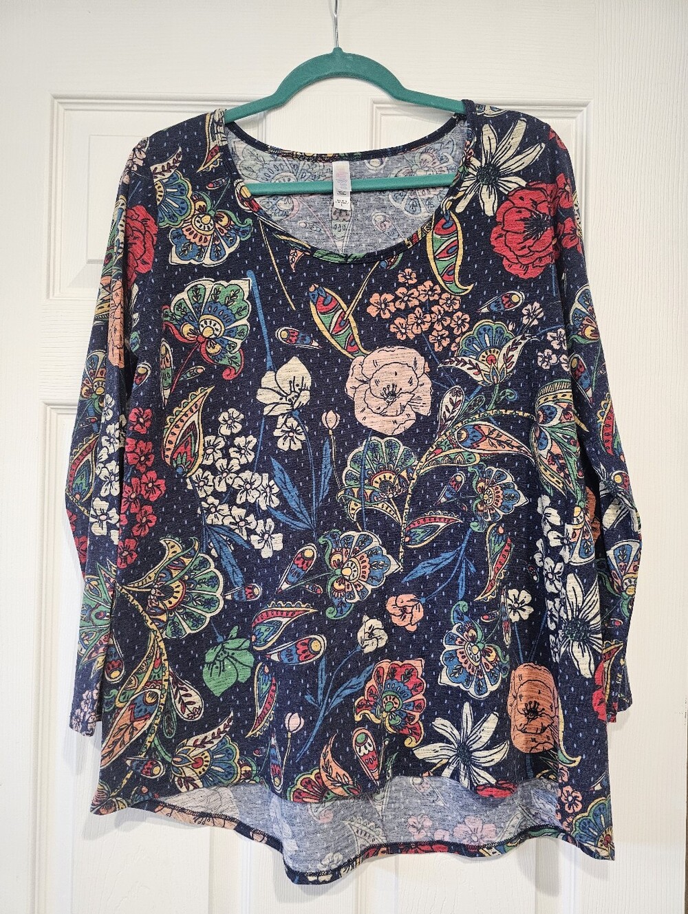 Lularoe Women's Floral V-Neck Long Sleeve Top - Navy Multicolor